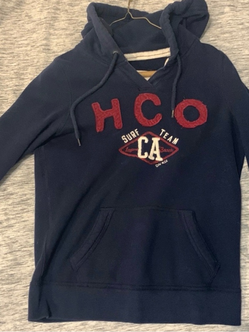 Hollister Navy Crewneck Hoodie with Red Lettering